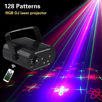 

128 Patterns RGB LED Disco Light Voice Control Music DJ Laser Projector Christmas Party Lighting Effect Xmas Remote Stage Light