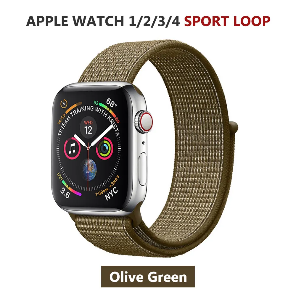 Спортивная петля нейлоновый ремешок для Apple Watch серии 5 40 мм 44 мм серия 4, браслет ремень нейлоновый тканый наручный ремешок для iWatch 38 42 - Цвет ремешка: Olive Green