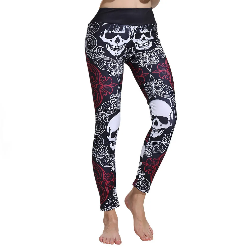 

New Pants Women Halloween Skull Print Leggings Sports Gym Workout Fitness Athletic High Waist Pants Feminina Pantalones De Mujer