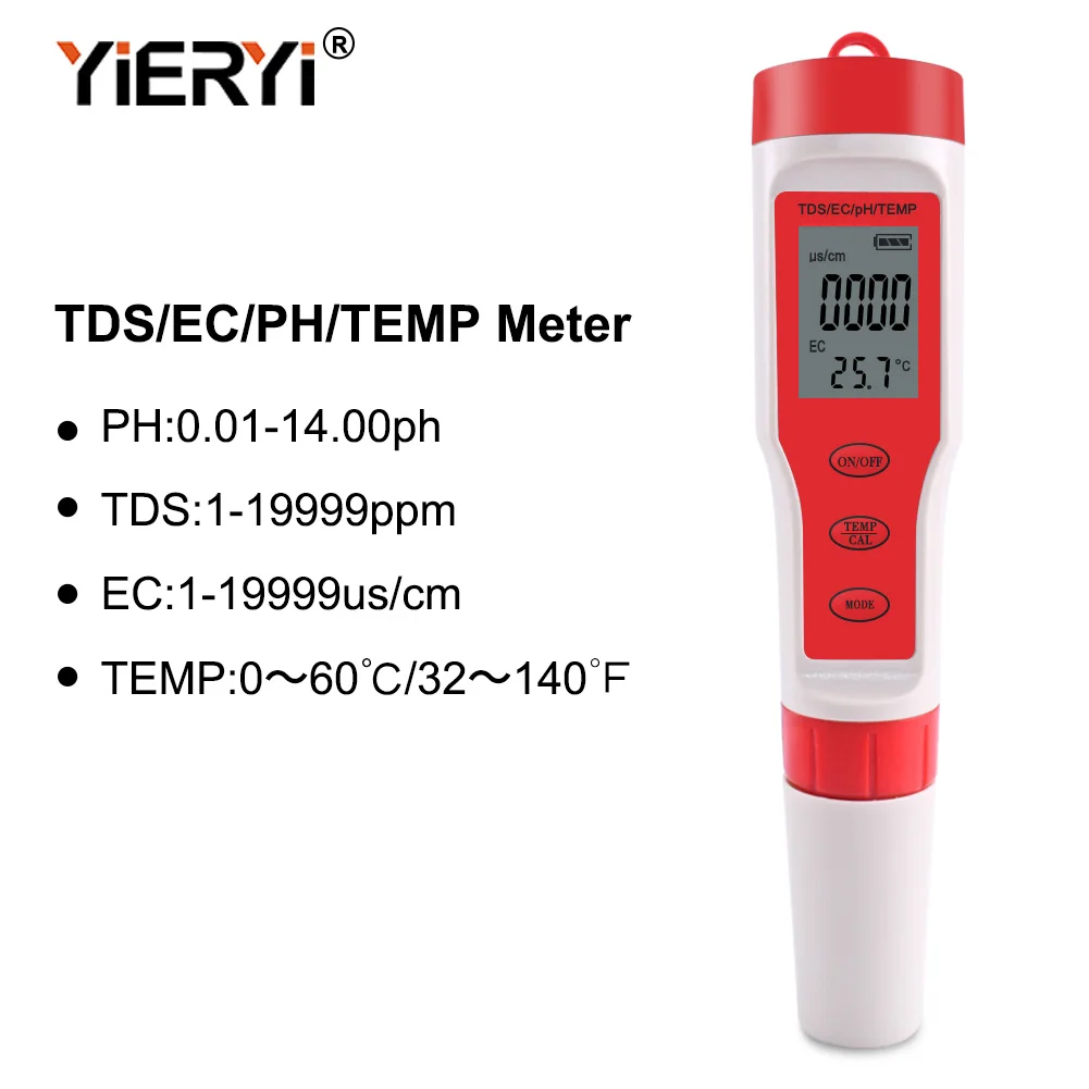 TDS рН-метр PH/TDS/EC/измеритель температуры Цифровой Измеритель Качества Воды Тестер для бассейнов, питьевой воды, аквариумов