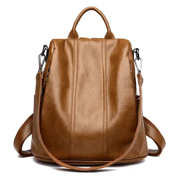 

Double Shoulder Bag Female Korean Version 2019 New Moisture Retro Sheepskin Simple Mommy Soft Leather Backpack
