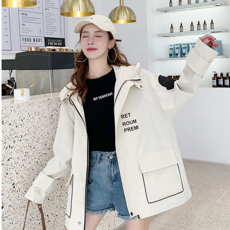 Chaqueta Harajuku para mujer, ropa de calle Bf Y2K, rompevientos estampado, juvenil, abrigos de viento de corte coreano, primavera y otoño|chaquetas básicas| - AliExpress