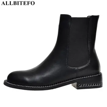 

ALLBITEFO fashion brand genuine leather thick heel ankle boots for women winter snow women boots leather boots size:34-42