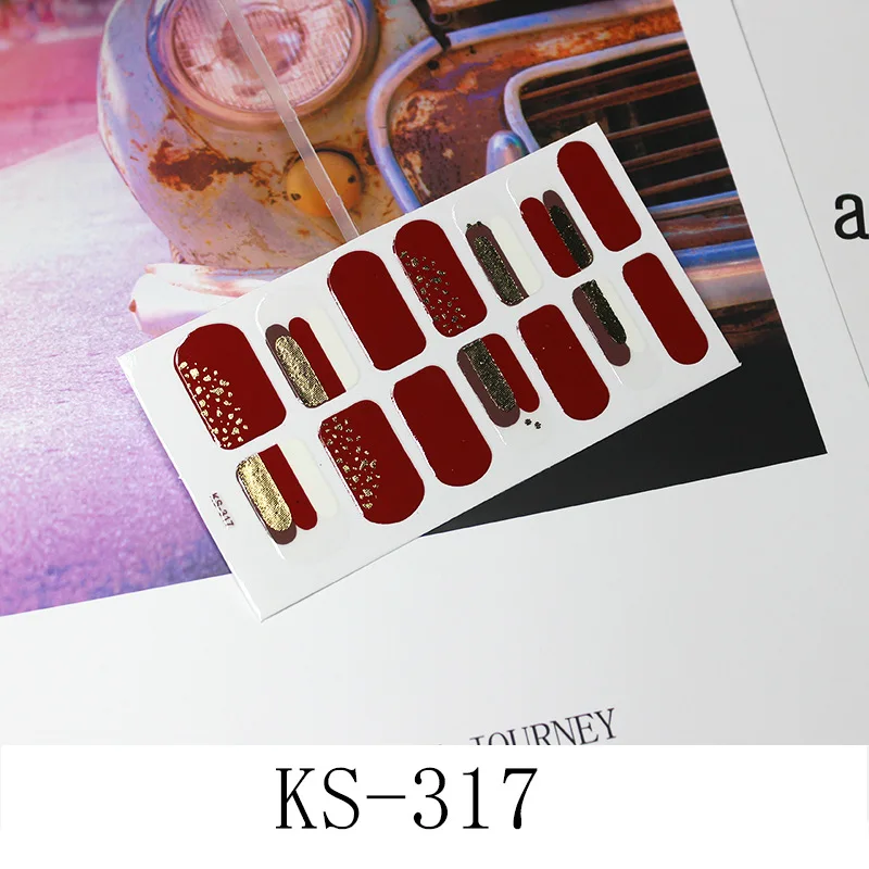 KS-317 14 постов/1 Лист наклейки для ногтей УФ-гель лак для ногтей Обертывания полоски полное покрытие красочные наклейки-лак для ногтей Переводные картинки Маникюрный Инструмент - Цвет: KS-317