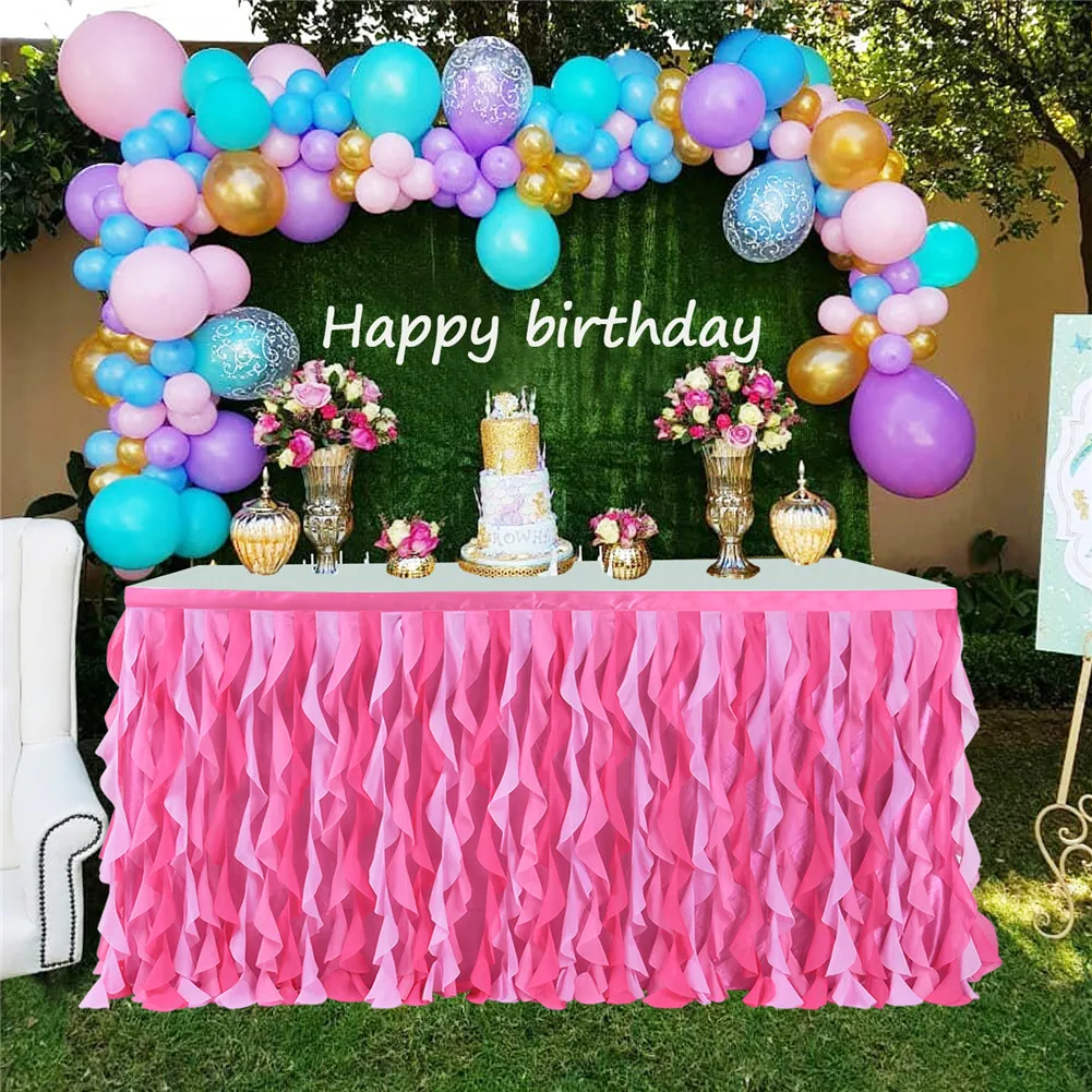 

TPFOCUS Gauze Table Skirt Curly Willow Shape with Magic Sticker Table Decoration for Wedding Party