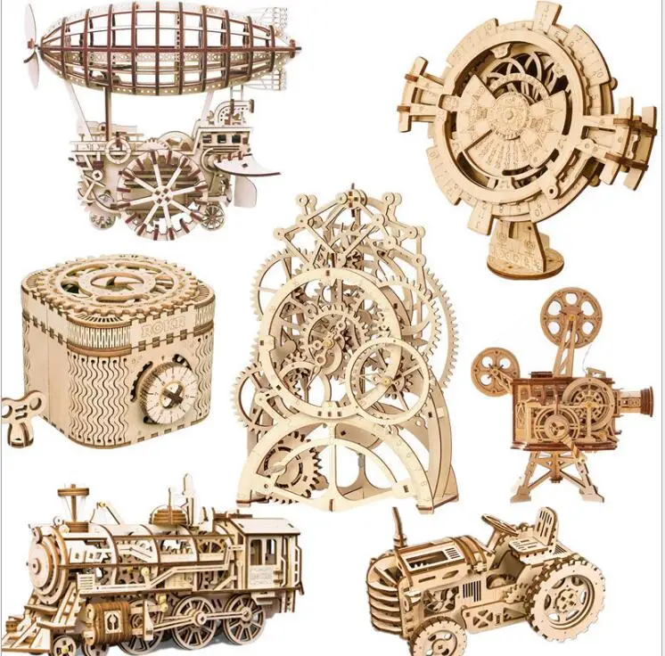 Деревянная механическая коробка передач модель в сборе локомотив вечный календарь DIY креативная технология Подарочная игрушка