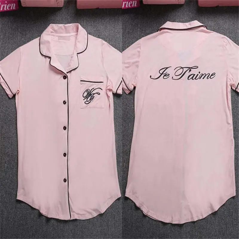Pink Женская ночная рубашка, одежда для сна, хлопок, летняя, свободная, домашняя одежда, ночная рубашка, модная, сексуальная, короткий рукав, ночная рубашка, Повседневная, халат - Цвет: Pink