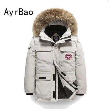 

YHavaton 2020 Canada Winter New Down Jacket Men's Outdoor Thickened Work Clothes Goose Coat Large Haircollar Couple Down Jacket