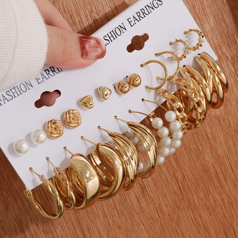 Geometric Acrylic Round Gold Pearl Hoop Earrings Set For Women Bohemian Colorful Resin Heart Butterfly Jewelry Gifts | Украшения и