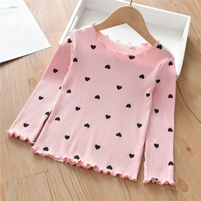 Girls Spring Autumn Bottoming Shirts Children's Long-sleeved T-shirts Korean Style Love Pattern Baby Inside Tops In Winter Kids Shirts