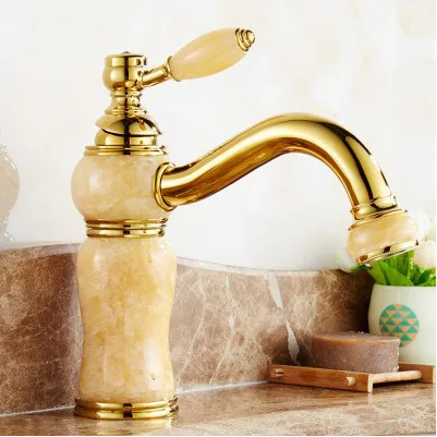 Gold Light Yellow Grifos Lavabo, смеситель для ванной комнаты, античный кран для горячей и холодной воды, розовое золото, смеситель с одной ручкой, ручные краны, натуральный нефрит, современный - Цвет: Gold Light Yellow