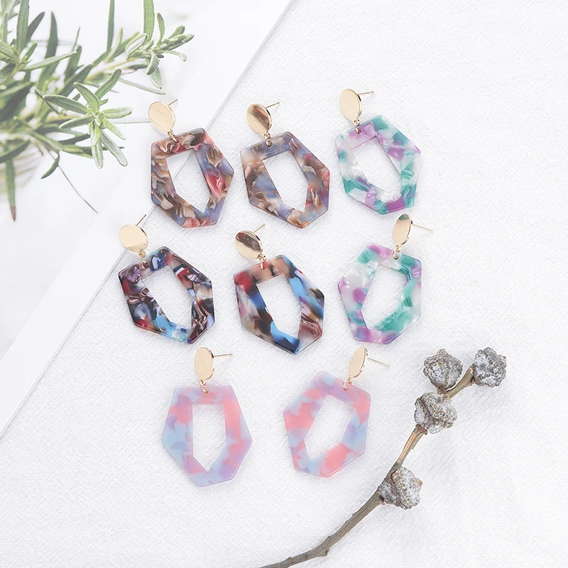 

Colorful Geometric Designer Earrings for Women Statement Acrylic Resin Dangle Earrings Drop Earings Fashion Jewelry Brincos 2019