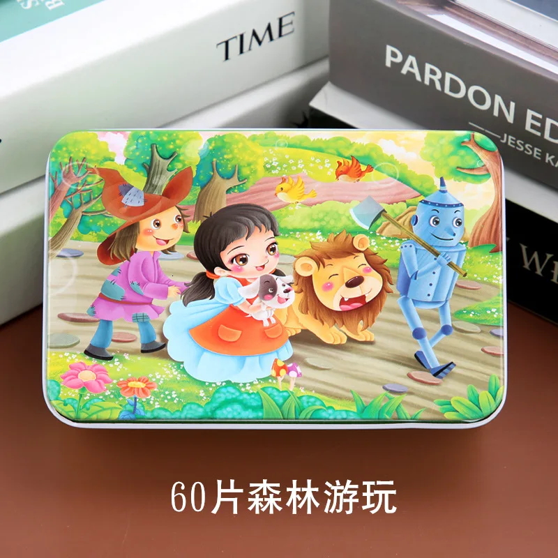60 Pieces/Set Cartoon Story 3D Wooden Puzzle Jigsaw Early Educational Toys For Children Kids Christmas Gift With Iron Box Gift - Цвет: Design30