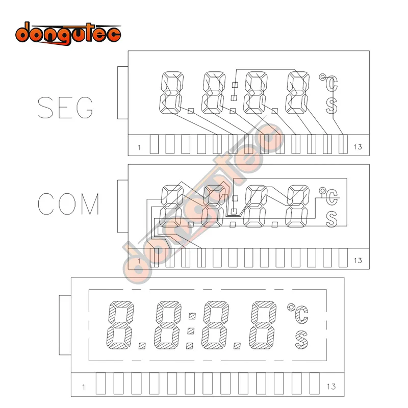 13PIN TN Positive 4-Digits Segment LCD Panel 2.5V