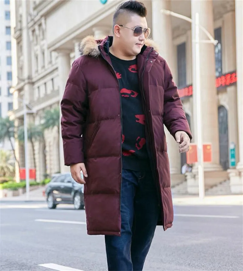 Зимняя новая мужская негабаритная XL-9XL 10XL зимняя со съемным меховым воротником Длинная черная зимняя одежда выше колена