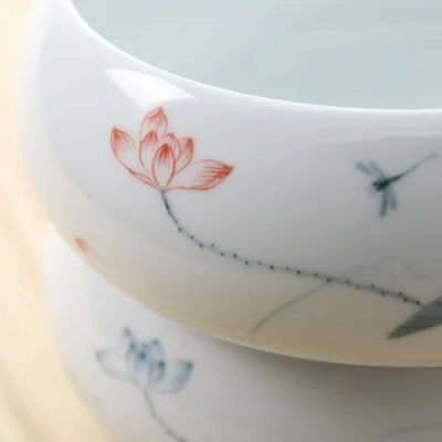 Белый фарфор Ручная окрашенный чайный мыть большой размер кунг-фу мыть чайный сервиз чашка ручка Цзиндэчжэнь синий и белый фарфор лотоса стиль