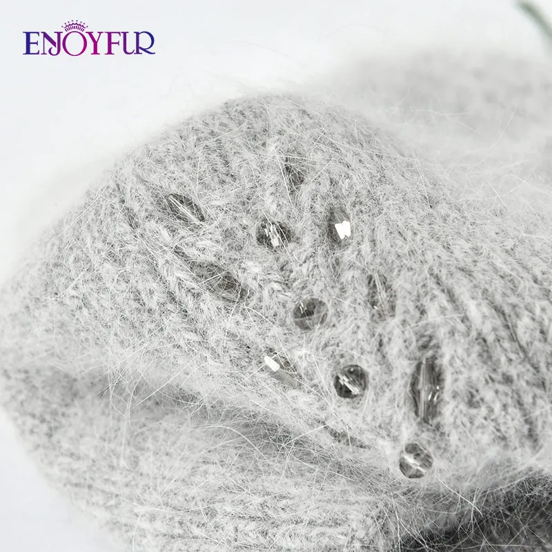 ENJOYFUR Women Winter Knitted Hats Natural Angola Wool Cuffed Dome Cap For Female Fashion Stretch Casual Brand Beanies Gorro 6