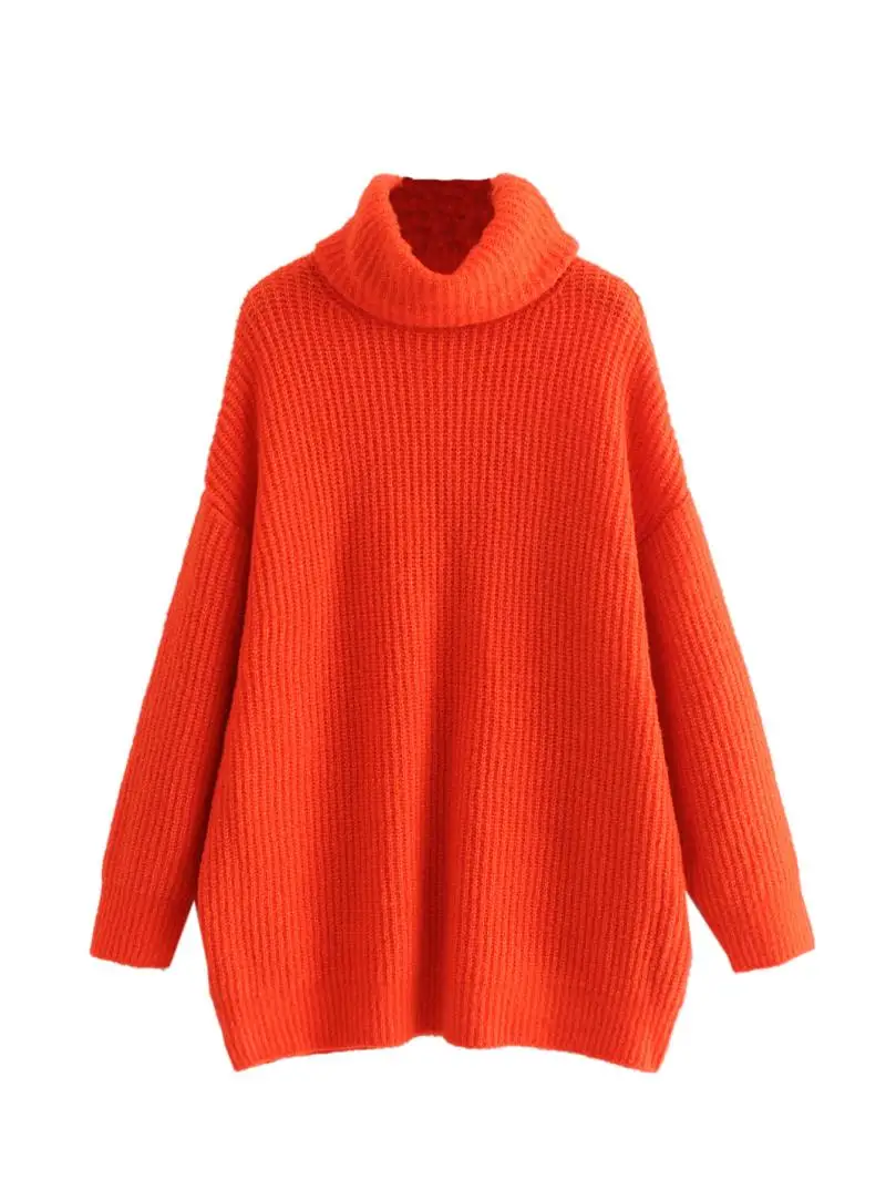 AOEMQ простой и стильный разноцветный теплый свитер с высоким воротником и длинными рукавами, тонкий рукав реглан, длинный вязаный свитер, пальто - Цвет: Красный