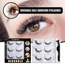 3 Pairs Self Adhesive False Eyelashes 3D Fluffy Curly Eye Lashes Reusable Fake Mink Extension Fake Eyelashes No Glue Needed