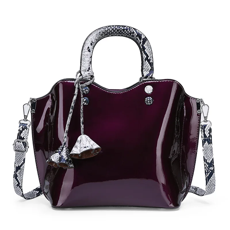 

WOMEN'S Bag 2019 New Style Women's Europe And America Patent Leather Snakeskin Elegant Handbag Fashion Fashion Shoulder WOMEN'S