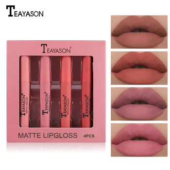 

4 PCS Lip Gloss Set Velvet Matte Lipgloss Waterproof Long Lasting Moisturizing Liquid Lipstick Lot Matte Lip Tint Lips Makeup