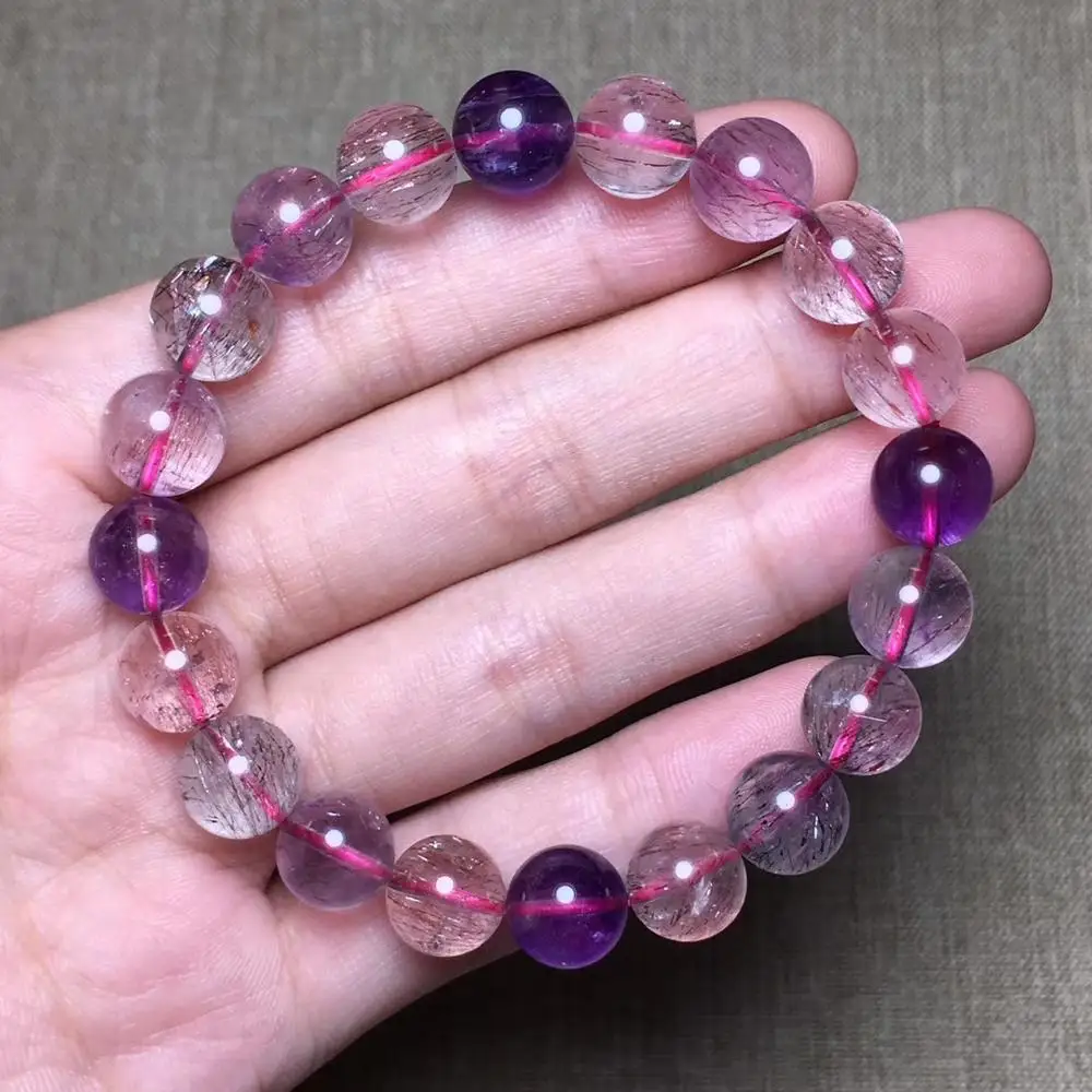 

Natural Super Seven 7 Colorful Rutilated Quartz Crystal 9.5mm Clear Round Beads Bracelet Women Men Jewelry Fashion AAAAA