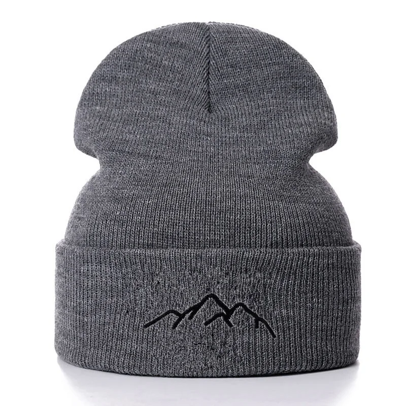 Горные хлопковые повседневные шапочки с вышивкой для мужчин и женщин, вязаная зимняя шапка, однотонная хип-хоп кепка в стиле унисекс - Цвет: gray
