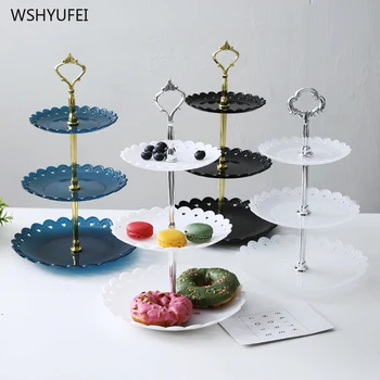 

3-layer European flower cake dessert shelf afternoon tea wedding plate party tableware tray cake shop cake rack storage tray