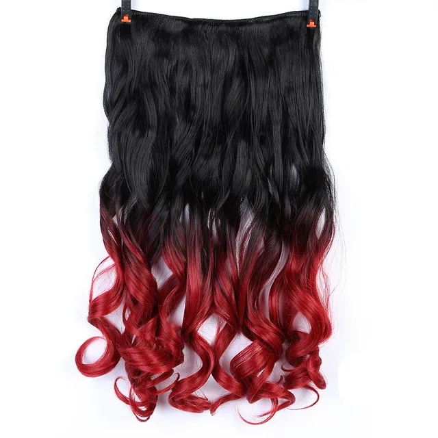 DIFEI Synthetic 24 Inch 5 Clip Long curly Women Clip in Hair Extensions Black Brown High Tempreture Hair Piece T1B/Burgundy