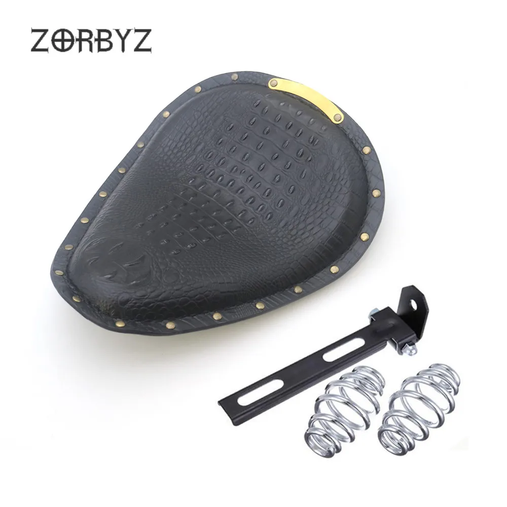 ZORBYZ мотоциклетные Ретро Черный крокодил искусственная кожа стиль Solo сиденья весна и кронштейн для Harley Yamaha Kawasaki Honda