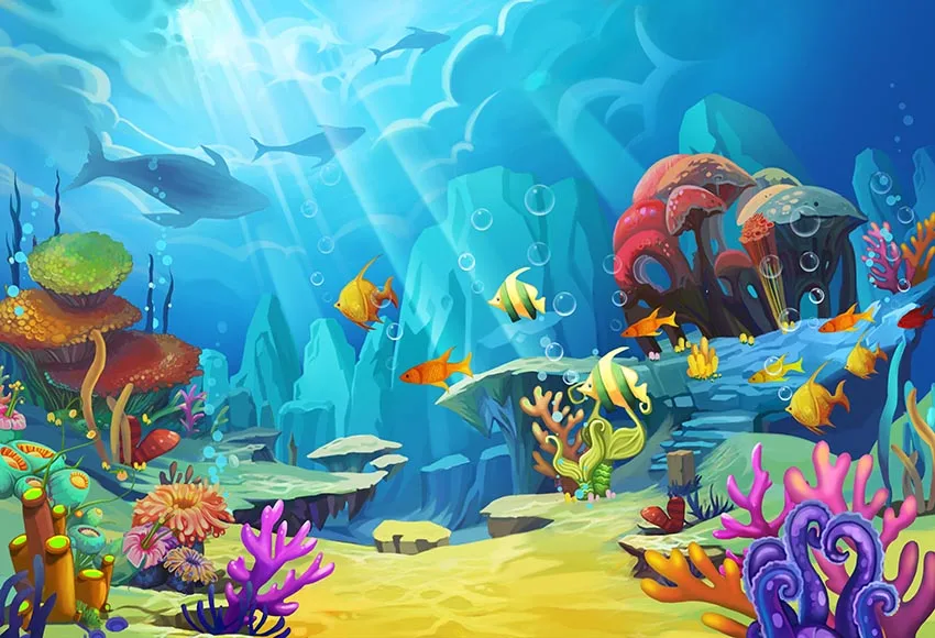 9x6ft Sunshine Under The Sea Backdrop Underwater World Vinyl Photography Backgrouds Seabed Rock Stone Coral Reef Tropical Fishes Shark Photo Backgroud Aquarium Fish Tank Wallpaper
