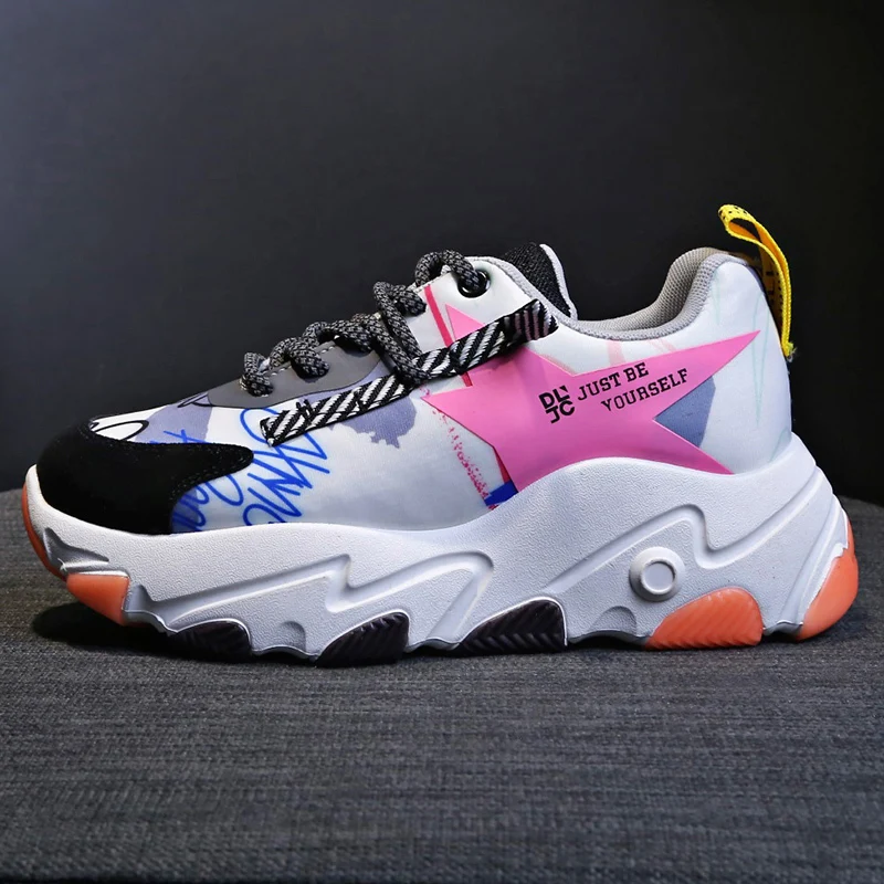 2019 Women Mesh New Autumn Sneakers Ladies Flat Lace Up Platform Vulcanized Shoes Female Mixed Color Casual Footwear
