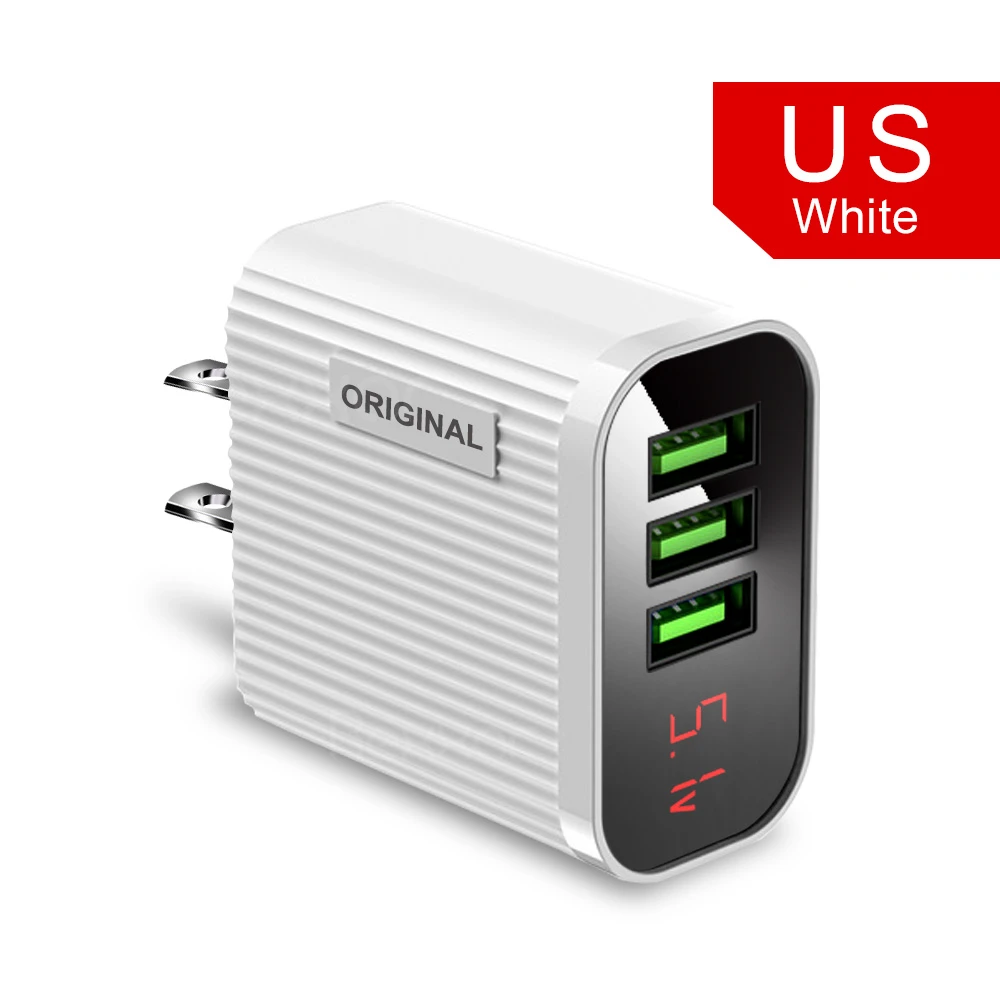 USB зарядное устройство светодиодный цифровой дисплей 3 порта USB зарядное устройство для телефона быстрое дорожное настенное зарядное устройство для iPhone samsung Xiaomi зарядный адаптер EU - Тип штекера: US Charger White