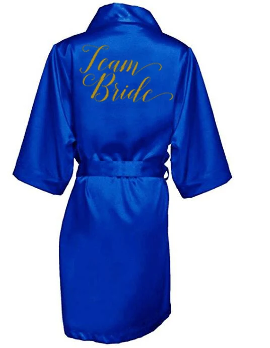 Satin Silk Robes Plus Size Wedding Bathrobe Bride Bridesmaid Mother Maid of Honor Gown Women Clothing Sleepwear Royal blue women sleepwear bride robes silk robe