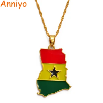 

Anniyo Ghana Map/Flag Pendant Necklace Gold Color Jewelry Ghanaian Country Maps Patriotic National Day gift #072406