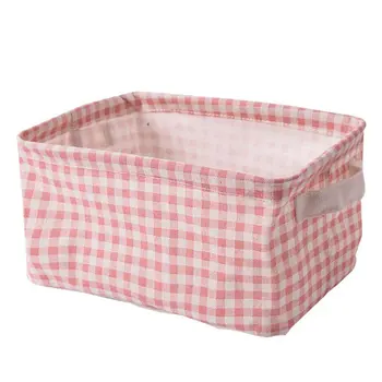 

Desktop Girly Small Objects Cute Pink Plaid Fabric Storage Basket Cosmetics Sundries Storage Basket Snack Box