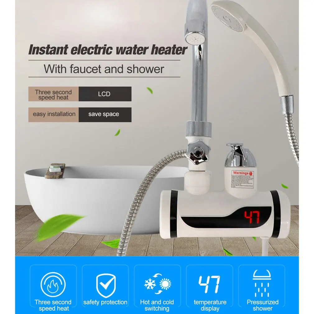  Temperature Display Instant Hot Water Tap Digital Electric Faucet Tankless Kitchen Instant Hot Fauc - 4000480951415