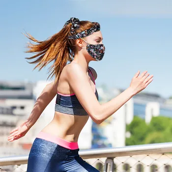 

3PCS/ Set Outdoor Sports Mask Set For Women Reusable Washable Face Mask Hairband Headband Sets Floral Printed Mouth Mask Masque