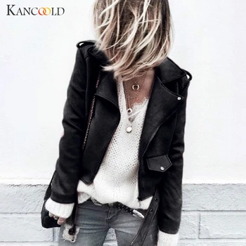 

KANCOOLD coats Women's Casual Autumn Faux Suede Slim Zippers Coat Short Cool Motorcycle fashion new Coat and jackets 2019AUG20