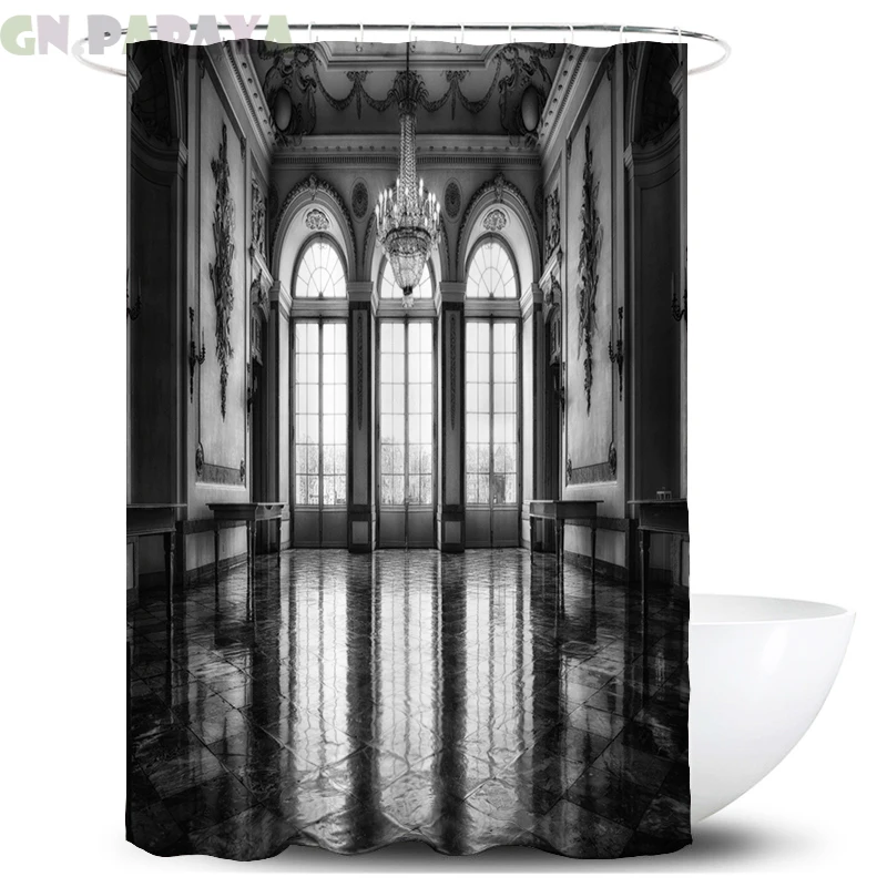 

Baroque court interior 3d Bath Curtains Waterproof Polyester art Farmhouse decor building Shower Curtains Screen with Hooks new