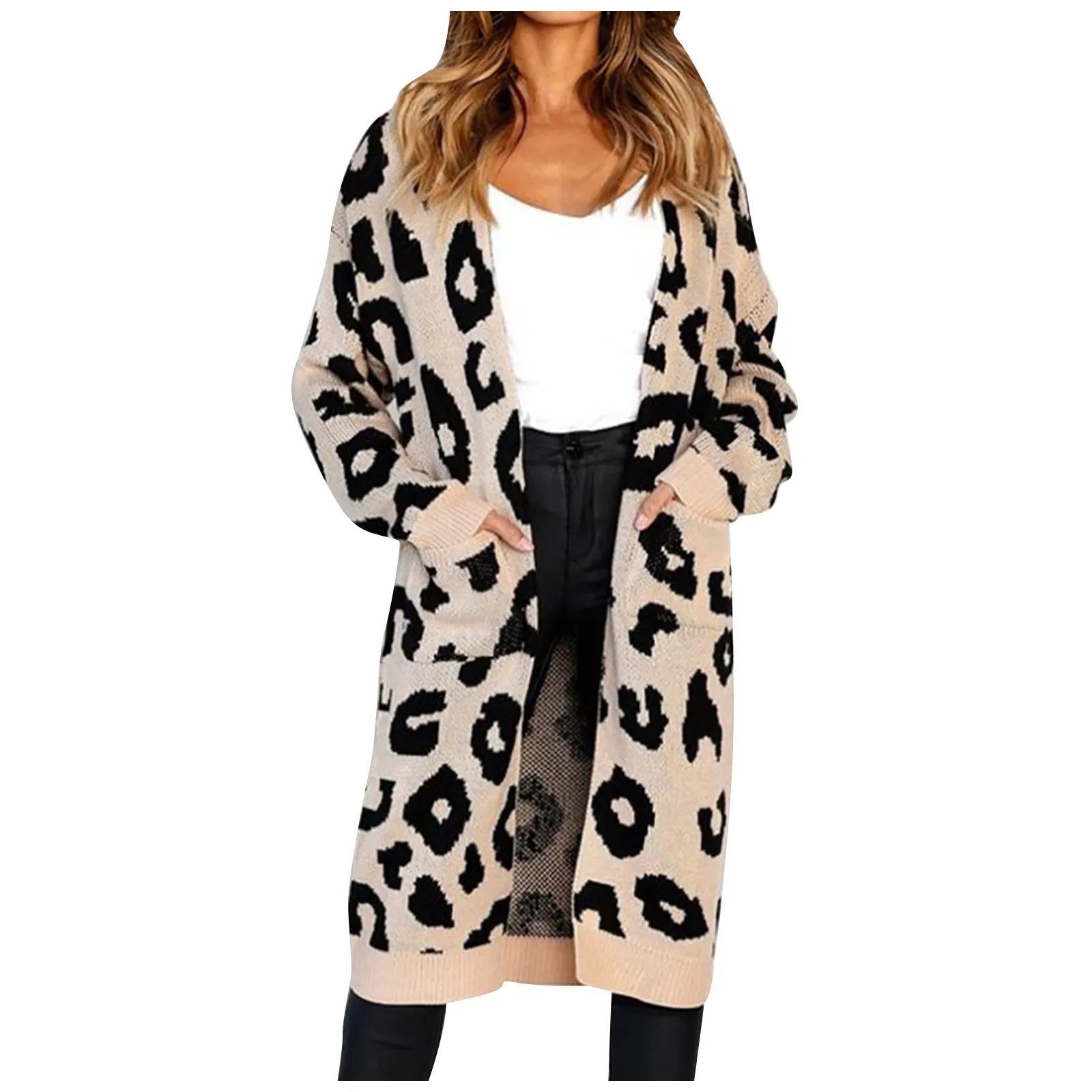 Women Sweater Cardigan Open Stitch Leopard Printed Sweater Knitted Print Long Sleeve Cardigan Tops Female clothes autumn Coat 1