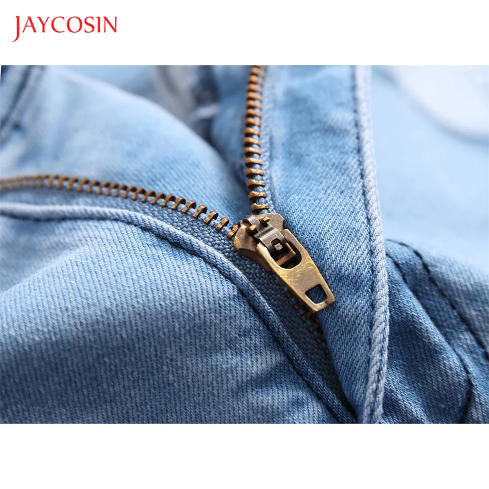 Jaycosin, мужские джинсовые брюки, вареные с плиссированными рваными дырками, джинсы на пуговицах, мужские джинсы-карандаш, брюки, светильник, синие,, зауженные джинсы