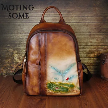 

Genuine Leather Backpack Women Vegetable-tanned Leather Handmade Chinese Style Backpack Ladies Mochila Shopper Bag 2021 New