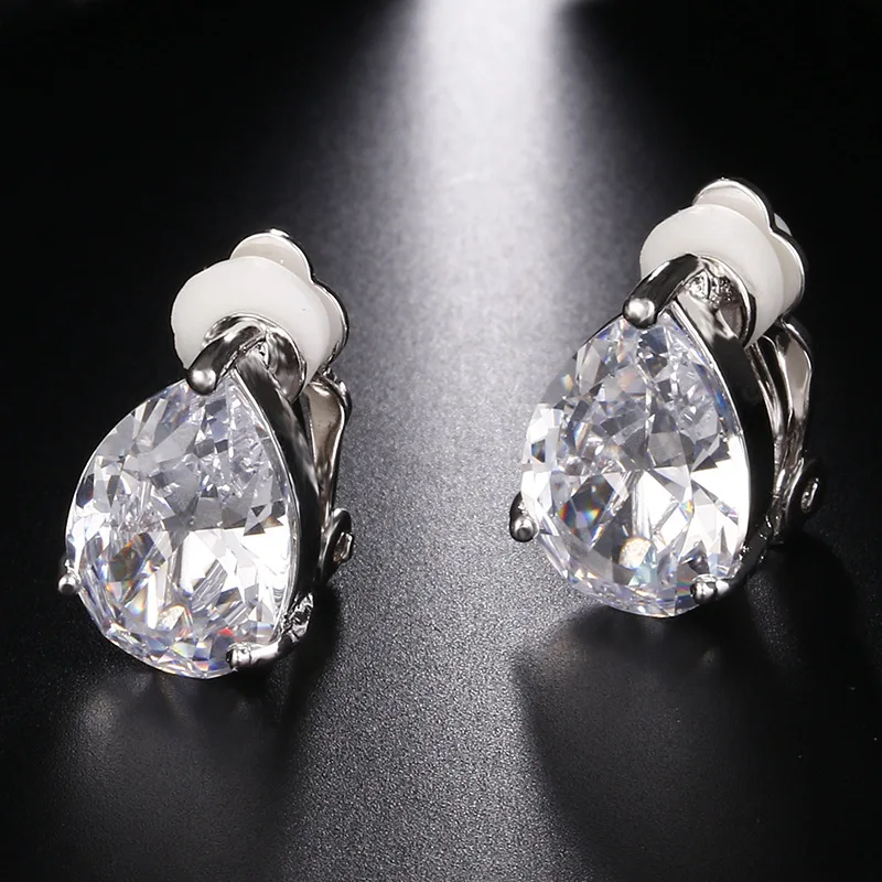 silver Новые модные серьги-клипсы в форме груши, разноцветные, опционально, женские вечерние серьги для помолвки - Окраска металла: silver