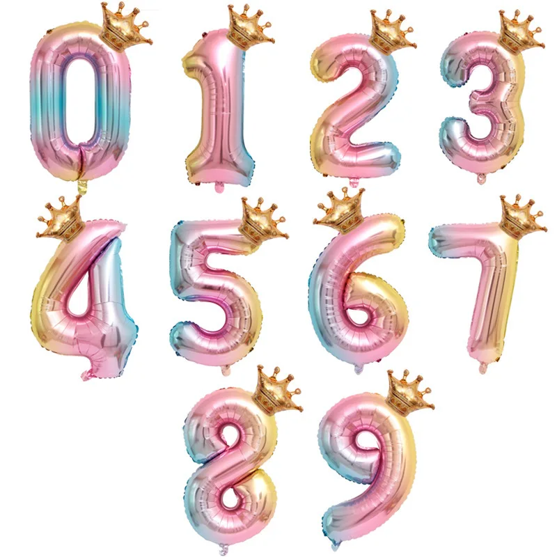 

2pcs/lot 32inch Number Foil Balloons Digit air Ballon Kids Birthday Party Festival Party anniversary Crown Decor Supplies
