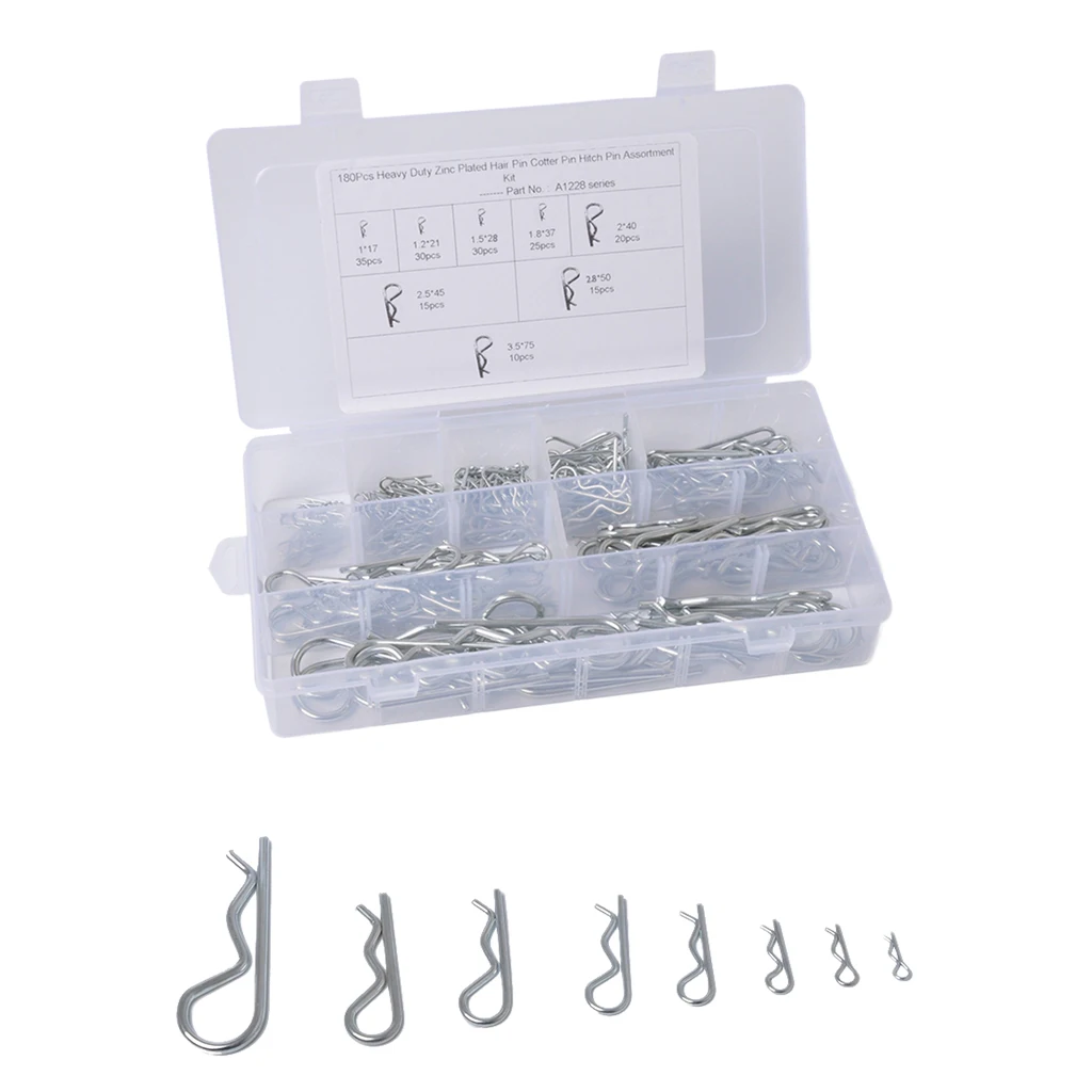 180pcs Hitch R Pin Clip Assortment Kit Tool Cotter Tractor Car Trailer Lock