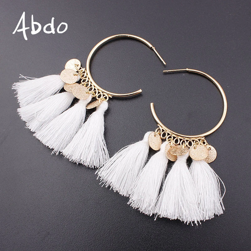 

2019 Vintage Ethnic Bohemia Drop Dangle Long Rope Fringe Cotton Tassel Earrings Trendy Sector Earrings For Women Fashion Jewelry