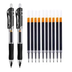 Premium Retractable Pen Refills Set - Black, Red, Blue Ink with Large Capacity 0.5mm Ballpoint (12Pcs black set)