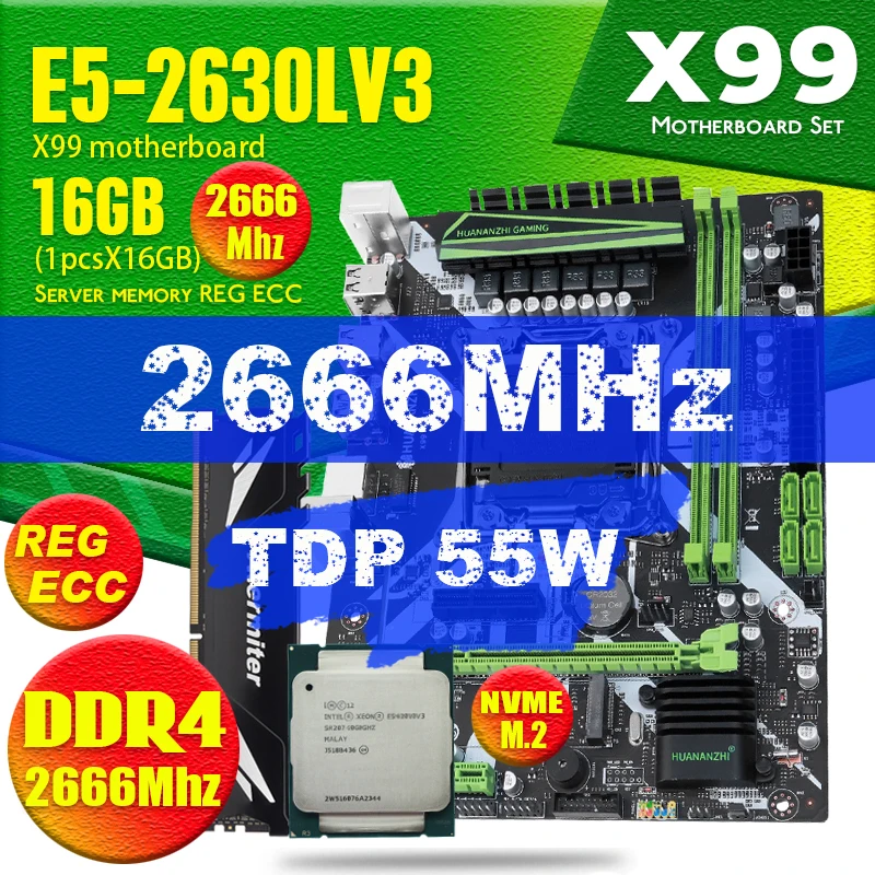 Комплект материнской платы X99 DDR4 2 DIMM D4 с процессором Xeon E5 2630L V3 LGA2011 3 1*16 ГБ = 16 Гб PC4