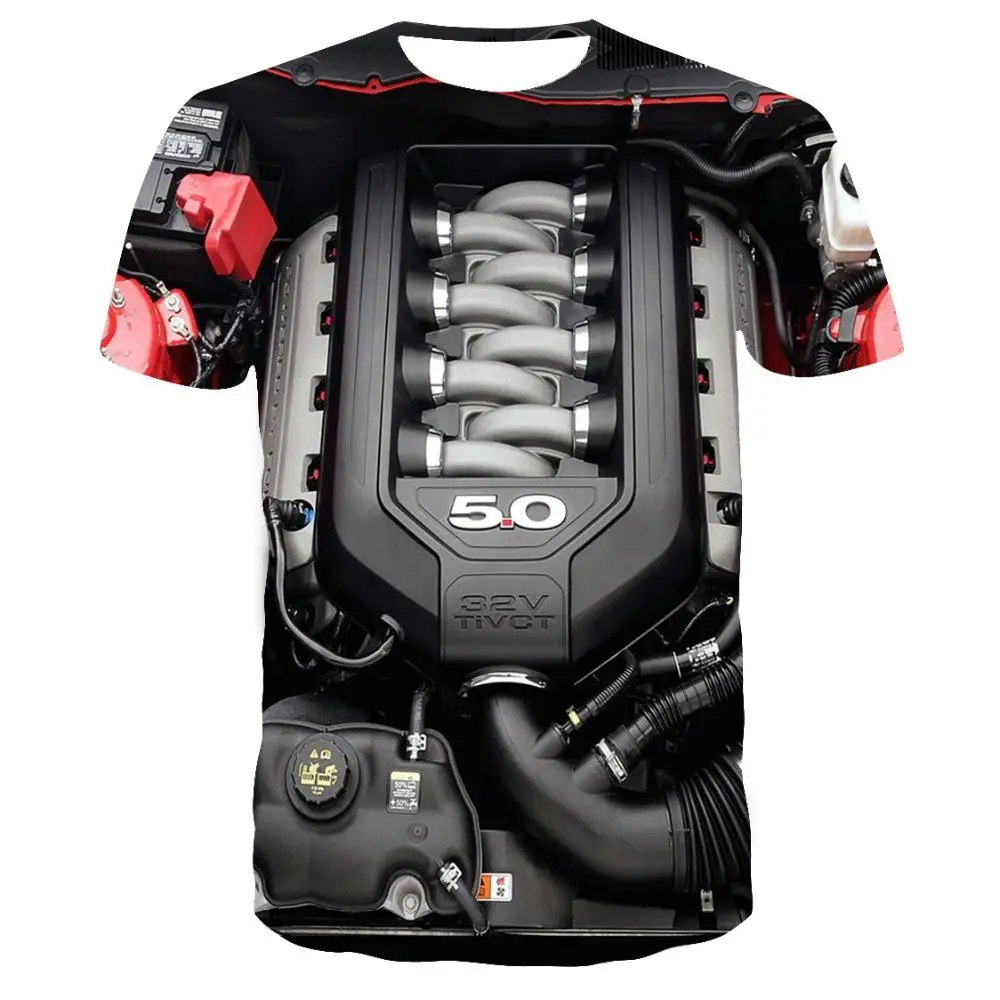 Maohua по форме спортивного автомобиля Ford Mustang двигатель мощность сердце футболка 3D печать модная футболка мужская